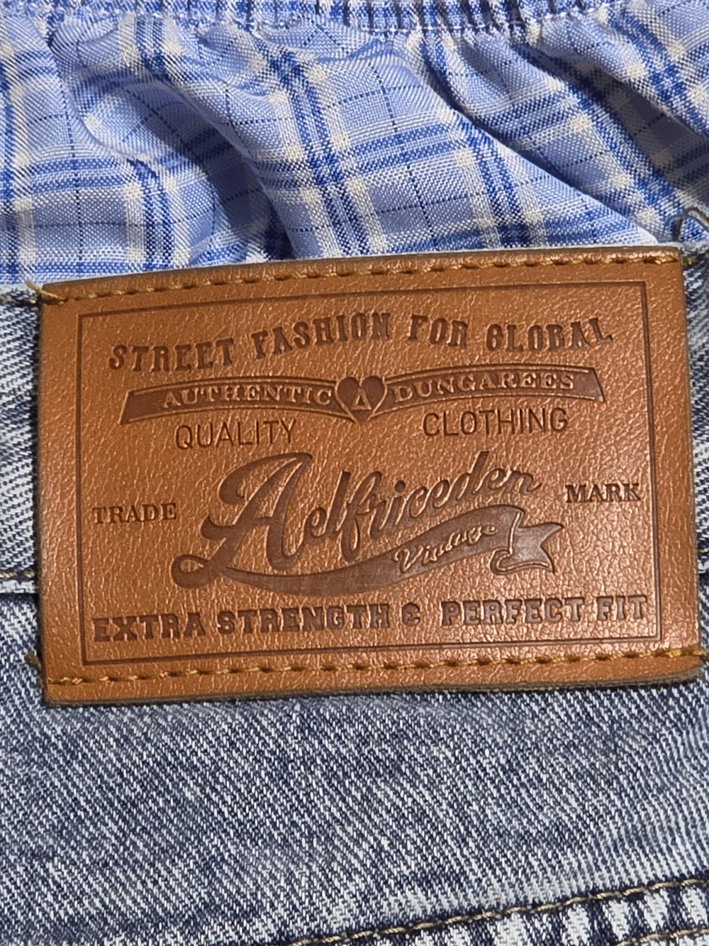 Aelfric Eden Mens XS Layered Boxer Jeans Wide Leg Baggy Plaid Waistband Y2K - Picture 11 of 16